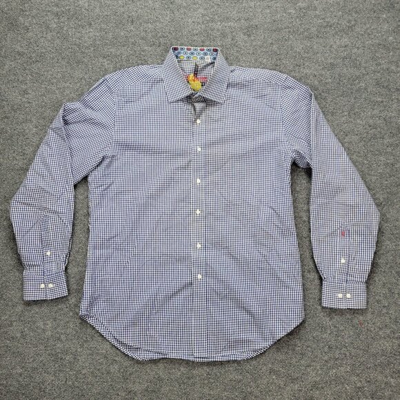 Robert Graham Shirt Mens Large Blue Checkered Button Up Long Sleeve Preppy - Picture 1 of 10